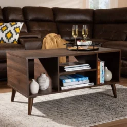 Linas Wood Coffee Table Walnut - Baxton Studio: Mid-Century Modern Design, Rubberwood Frame, Rectangular Shape -Baxton Studio GUEST 9d13b406 1d13 4552 8de0 76b5bb354ab5