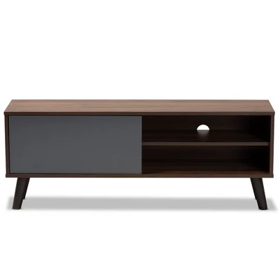 Mallory Two-Tone Wood TV Stand For TVs Up To 50" Gray/Walnut - Baxton Studio 2 Mallory Two-Tone Wood TV Stand For TVs Up To 50" Gray/Walnut - Baxton Studio - Image 2