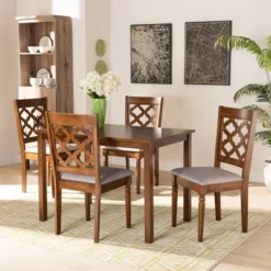5pc Ramiro Wood Dining Set Gray/Walnut/Brown - Baxton Studio -Baxton Studio GUEST 9d7fbd65 592d 4d4d a38e 24bbf683f578