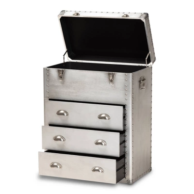 Serge Metal 3 Drawer Accent Storage Chest Silver - Baxton Studio 1 Serge Metal 3 Drawer Accent Storage Chest Silver - Baxton Studio