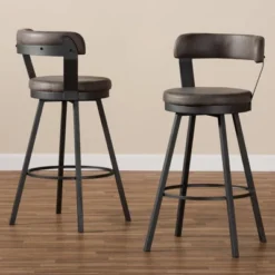 Set Of 2 Arcene Antique Faux Leather Swivel Barstools Gray/Black - Baxton Studio 11 Set Of 2 Arcene Antique Faux Leather Swivel Barstools Gray/Black - Baxton Studio -Baxton Studio GUEST 9e5920e4 9513 44c5 a1ce bc7723a01ee9