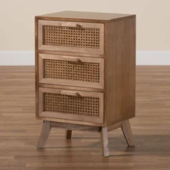 Baden Wood With Rattan 3 Drawer Nightstand Walnut Brown - Baxton Studio 20 Baden Wood With Rattan 3 Drawer Nightstand Walnut Brown - Baxton Studio -Baxton Studio GUEST 9e87e016 527e 41a9 9c03 2bb2709df11e