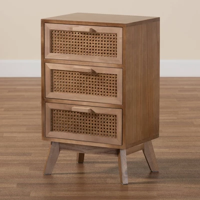 Baden Wood With Rattan 3 Drawer Nightstand Walnut Brown - Baxton Studio 10 Baden Wood With Rattan 3 Drawer Nightstand Walnut Brown - Baxton Studio - Image 10