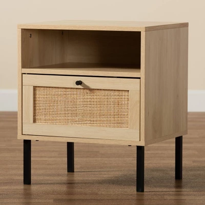 Caterina Wood And Natural Rattan 1 Door End Table Natural Brown/Black - Baxton Studio 8 Caterina Wood And Natural Rattan 1 Door End Table Natural Brown/Black - Baxton Studio - Image 8