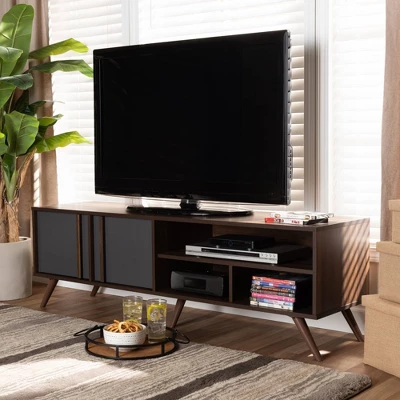2 Door Naoki Two-Tone Wood TV Stand For TVs Up To 65" Gray/Walnut - Baxton Studio 6 2 Door Naoki Two-Tone Wood TV Stand For TVs Up To 65" Gray/Walnut - Baxton Studio - Image 6