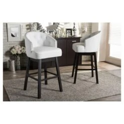 Set Of 2 Avril Modern And Contemporary Faux Leather Tufted Swivel Barstool With Nail Heads Trim - White - Baxton Studio 5 Set Of 2 Avril Modern And Contemporary Faux Leather Tufted Swivel Barstool With Nail Heads Trim - White - Baxton Studio -Baxton Studio GUEST a0123449 11cc 4fc0 be0a 90387f1395d8