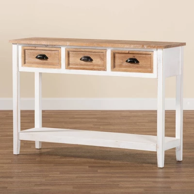 Benedict Two-Tone Wood 3 Drawer Console Table White/Oak - Baxton Studio 6 Benedict Two-Tone Wood 3 Drawer Console Table White/Oak - Baxton Studio - Image 6