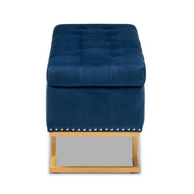 Ellery Velvet Fabric Upholstered Ottoman - Baxton Studio 3 Ellery Velvet Fabric Upholstered Ottoman - Baxton Studio - Image 3