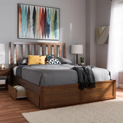 Queen Raurey Modern And Contemporary Walnut Finished Storage Platform Bed Brown - Baxton Studio 9 Queen Raurey Modern And Contemporary Walnut Finished Storage Platform Bed Brown - Baxton Studio - Image 9