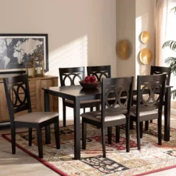 7pc Lenoir Upholstered Wood Dining Set Sand Brown/Espresso - Baxton Studio -Baxton Studio GUEST a1086a35 236a 4292 bd6d 54651b7692a2