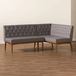 2pc Riordan Fabric Upholstered And Wood Dining Nook Banquette Set Gray/Walnut Brown - Baxton Studio -Baxton Studio GUEST a1ca1482 9471 4ade 96f2 b257875c20e9