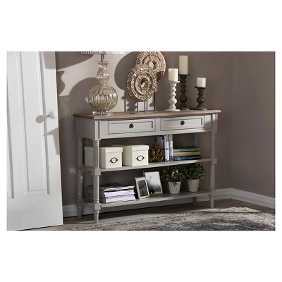 Edouard French Provincial Style Console Table With 2 Drawers - White/Light Brown - Baxton Studio 3 Edouard French Provincial Style Console Table With 2 Drawers - White/Light Brown - Baxton Studio - Image 3