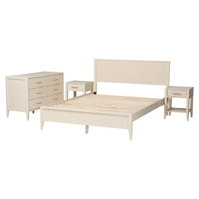 Baxton Studio Primrose Mid-Century Ivory Fluted Wood 4-Piece Bedroom Set 2 Baxton Studio Primrose Mid-Century Ivory Fluted Wood 4-Piece Bedroom Set - Image 2