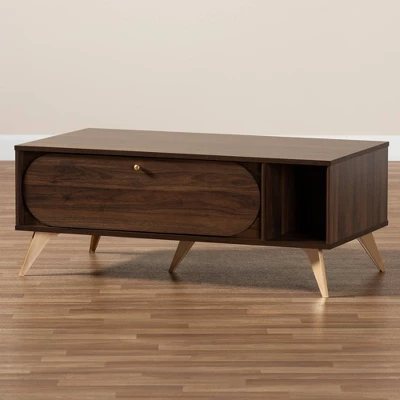 Edel Mid-Century Modern Coffee Table Walnut/Brown/Gold - Baxton Studio 9 Edel Mid-Century Modern Coffee Table Walnut/Brown/Gold - Baxton Studio - Image 9