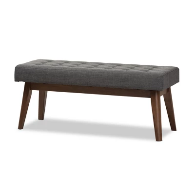 Elia Mid Century Modern Walnut Wood Fabric Button Tufted Bench - Baxton Studio 9 Elia Mid Century Modern Walnut Wood Fabric Button Tufted Bench - Baxton Studio - Image 9
