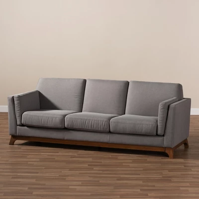 Baxton Studio Sava Fabric Upholstered Walnut Wood 3 Seater Sofa Gray - BaxtonStudio 5 Baxton Studio Sava Fabric Upholstered Walnut Wood 3 Seater Sofa Gray - BaxtonStudio - Image 5