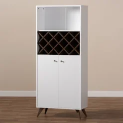 Baxton Studio Serafino And Walnut Finished Wood Wine Cabinet White/Brown - BaxtonStudio -Baxton Studio GUEST a36c1aa9 a914 47e7 9ca9 fc3dc7e62753