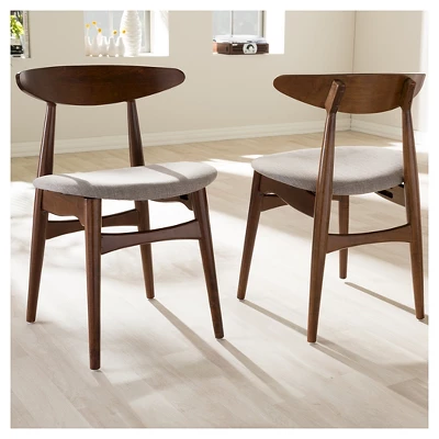 6pc Dining Set Flora Mid-Century Modern Finishing Wood Light Gray/Medium Brown - Baxton Studio 2 6pc Dining Set Flora Mid-Century Modern Finishing Wood Light Gray/Medium Brown - Baxton Studio - Image 2