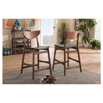 24" Latina Mid - Century Modern Faux Leather Upholstered Wood Finishing Counter Height Barstool Black - Baxton Studio 3 24" Latina Mid - Century Modern Faux Leather Upholstered Wood Finishing Counter Height Barstool Black - Baxton Studio - Image 3
