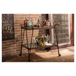 Jessica Rustic Industrial Style Textured Finish Metal Distressed Ash Wood Mobile Serving Bar Cart - Black & Brown - Baxton Studio 5 Jessica Rustic Industrial Style Textured Finish Metal Distressed Ash Wood Mobile Serving Bar Cart - Black & Brown - Baxton Studio -Baxton Studio GUEST a4213dff 65db 41b7 b429 3dab301a331c