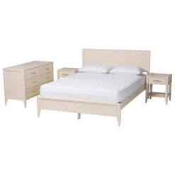 Baxton Studio Primrose Mid-Century Ivory Fluted Wood 4-Piece Bedroom Set