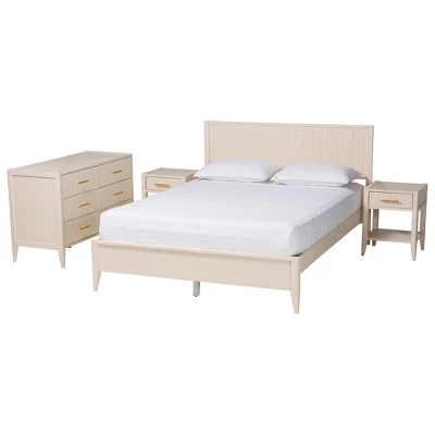 Baxton Studio Primrose Mid-Century Ivory Fluted Wood 4-Piece Bedroom Set 1 Baxton Studio Primrose Mid-Century Ivory Fluted Wood 4-Piece Bedroom Set