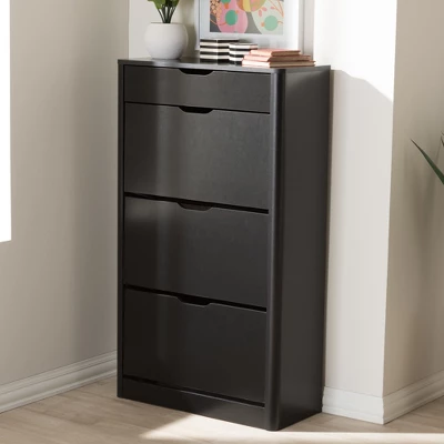 Cayla Modern And Contemporary Wood Shoe Cabinet - Black - Baxton Studio 4 Cayla Modern And Contemporary Wood Shoe Cabinet - Black - Baxton Studio - Image 4