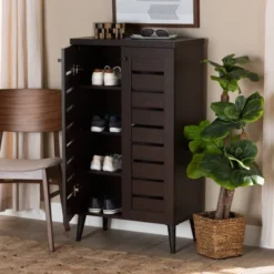 Salma Wood 2 Door Shoe Storage Cabinet Dark Brown - Baxton Studio -Baxton Studio GUEST a466da0d 9b80 4b5f 9ebc e7b909b206bb