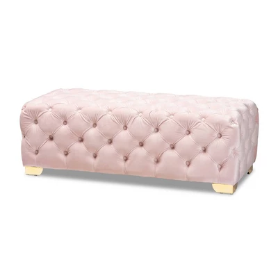 Avara Velvet Button Tufted Bench Ottoman - Baxton Studio 10 Avara Velvet Button Tufted Bench Ottoman - Baxton Studio - Image 10