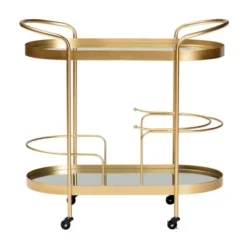Kamal Glam Brushed Metal And Mirrored Glass 2 Tier Mobile Wine Bar Cart Gold - Baxton Studio 26 Kamal Glam Brushed Metal And Mirrored Glass 2 Tier Mobile Wine Bar Cart Gold - Baxton Studio -Baxton Studio GUEST a54c422e fedf 4da8 873e 3dbd2828b735