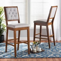 2pc Gideon Fabric Upholstered And Wood Barstool Set Gray/Walnut Brown - Baxton Studio 13 2pc Gideon Fabric Upholstered And Wood Barstool Set Gray/Walnut Brown - Baxton Studio -Baxton Studio GUEST a54d1d68 4b70 4d06 9823 83223099295f