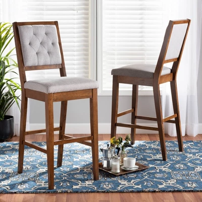 2pc Gideon Fabric Upholstered And Wood Barstool Set Gray/Walnut Brown - Baxton Studio 6 2pc Gideon Fabric Upholstered And Wood Barstool Set Gray/Walnut Brown - Baxton Studio - Image 6