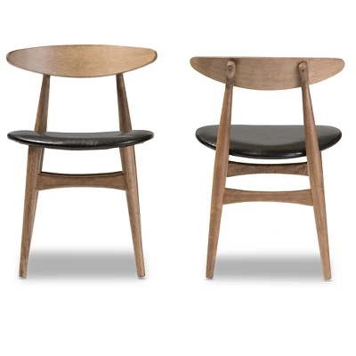 Set Of 2 Edna Mid-Century Modern French Black Faux Leather & Oak Light Brown Finishing Wood Dining Chairs - Baxton Studio 1 Set Of 2 Edna Mid-Century Modern French Black Faux Leather & Oak Light Brown Finishing Wood Dining Chairs - Baxton Studio