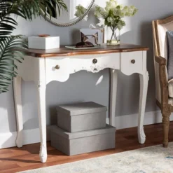Sophie Small 3 Drawer Wood Console Table White/Brown - Baxton Studio -Baxton Studio GUEST a6493cbb 3ab4 46d5 b423 5ec54f064638