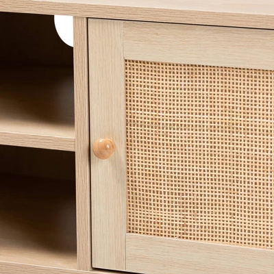 Sebille Wood With Natural Rattan 2 Door TV Stand For TVs Up To 45" Light Brown - Baxton Studio 4 Sebille Wood With Natural Rattan 2 Door TV Stand For TVs Up To 45" Light Brown - Baxton Studio - Image 4
