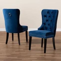 2pc Remy Velvet Upholstered Wood Dining Chair Set Blue/Espresso - Baxton Studio: Oak Frame, Soft Touch -Baxton Studio GUEST a74f23d5 cdd3 4343 b799 7a0e38d15e68