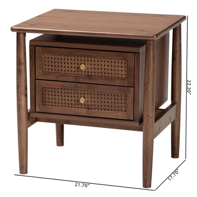 Baxton Studio Alyssa Wood 2 Drawer Nightstand Woven With Rattan Walnut Brown 6 Baxton Studio Alyssa Wood 2 Drawer Nightstand Woven With Rattan Walnut Brown - Image 6