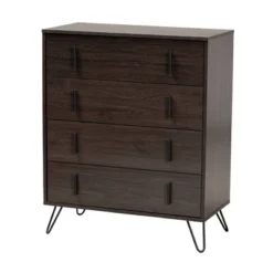Baldor Wood Metal 4 Drawer Bedroom Chest Dark Brown - Baxton Studio