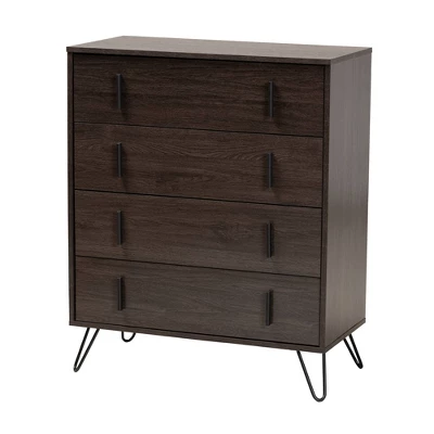 Baldor Wood Metal 4 Drawer Bedroom Chest Dark Brown - Baxton Studio 1 Baldor Wood Metal 4 Drawer Bedroom Chest Dark Brown - Baxton Studio