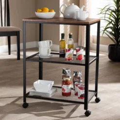 Verna Metal And Wood Kitchen Serving Cart Oak Brown/Black - Baxton Studio 8 Verna Metal And Wood Kitchen Serving Cart Oak Brown/Black - Baxton Studio -Baxton Studio GUEST a7c42b42 81ad 44c7 94ff 18d78c3871f8