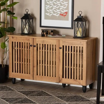 Fernanda Wood 3 Door Cabinet Oak Brown/Black - Baxton Studio 5 Fernanda Wood 3 Door Cabinet Oak Brown/Black - Baxton Studio - Image 5