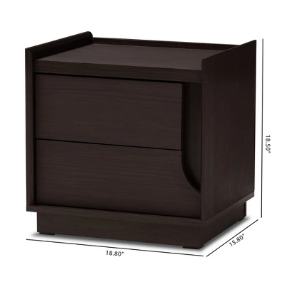 Larsine Finished 2 Drawer Nightstand Brown - Baxton Studio 3 Larsine Finished 2 Drawer Nightstand Brown - Baxton Studio - Image 3