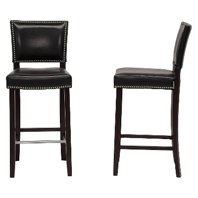 Set Of 2 Aries Modern Barstools With Nail Head Trim Black - Baxton Studio 1 Set Of 2 Aries Modern Barstools With Nail Head Trim Black - Baxton Studio