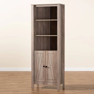 75.4" Derek Wood 2 Door Bookcase Oak - Baxton Studio 7 75.4" Derek Wood 2 Door Bookcase Oak - Baxton Studio - Image 7