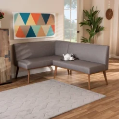 2pc Odessa Mid-Century Modern Fabric Upholstered Wood Dining Corner Sofa Bench Set Walnut/Brown/Gray - Baxton Studio 10 2pc Odessa Mid-Century Modern Fabric Upholstered Wood Dining Corner Sofa Bench Set Walnut/Brown/Gray - Baxton Studio -Baxton Studio GUEST a84dc2a4 fac7 45d5 bed1 3a148b641c10