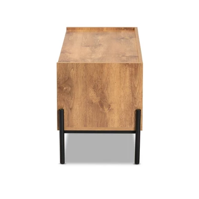 Tasman Wood And Metal 2 Door TV Stand For TVs Up To 45" Natural Brown/Black - Baxton Studio 3 Tasman Wood And Metal 2 Door TV Stand For TVs Up To 45" Natural Brown/Black - Baxton Studio - Image 3
