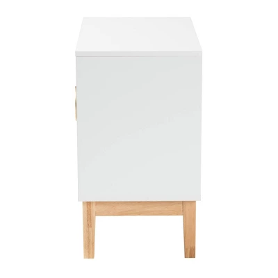 Kamana Two-Tone Wood And Metal 2 Door Storage Cabinet White/Gold/Oak Brown - Baxton Studio 4 Kamana Two-Tone Wood And Metal 2 Door Storage Cabinet White/Gold/Oak Brown - Baxton Studio - Image 4