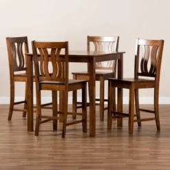 5pc Fenton Wood Pub Dining Set Walnut/Brown - Baxton Studio -Baxton Studio GUEST a89e8659 60a9 44ac bcff 0f8f7a15ed3d