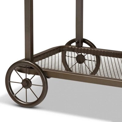 Terence Vintage Industrial Natural Wood And Metal Wheeled Console Table Black - Baxton Studio 3 Terence Vintage Industrial Natural Wood And Metal Wheeled Console Table Black - Baxton Studio - Image 3