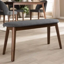 Baxton Studio Easton Mid Century Modern Walnut Finished Wood Fabric Upholstered Bench -Baxton Studio GUEST a904963a e929 44c7 875a 50c30cb0c8e0